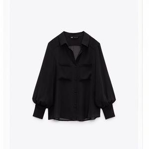 Zara PATCH POCKET SEMI-SHEER SHIRT